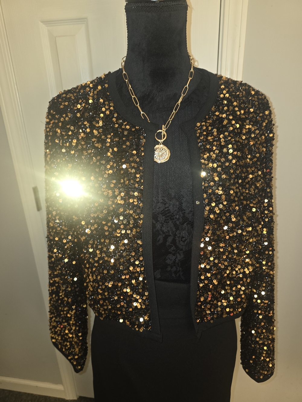 SHEIN Black and Gold Sequin Blazer